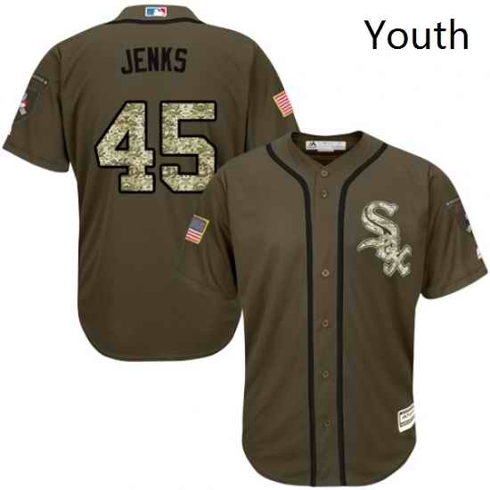 Youth Majestic Chicago White Sox 45 Bobby Jenks Authentic Green Salute to Service MLB Jersey